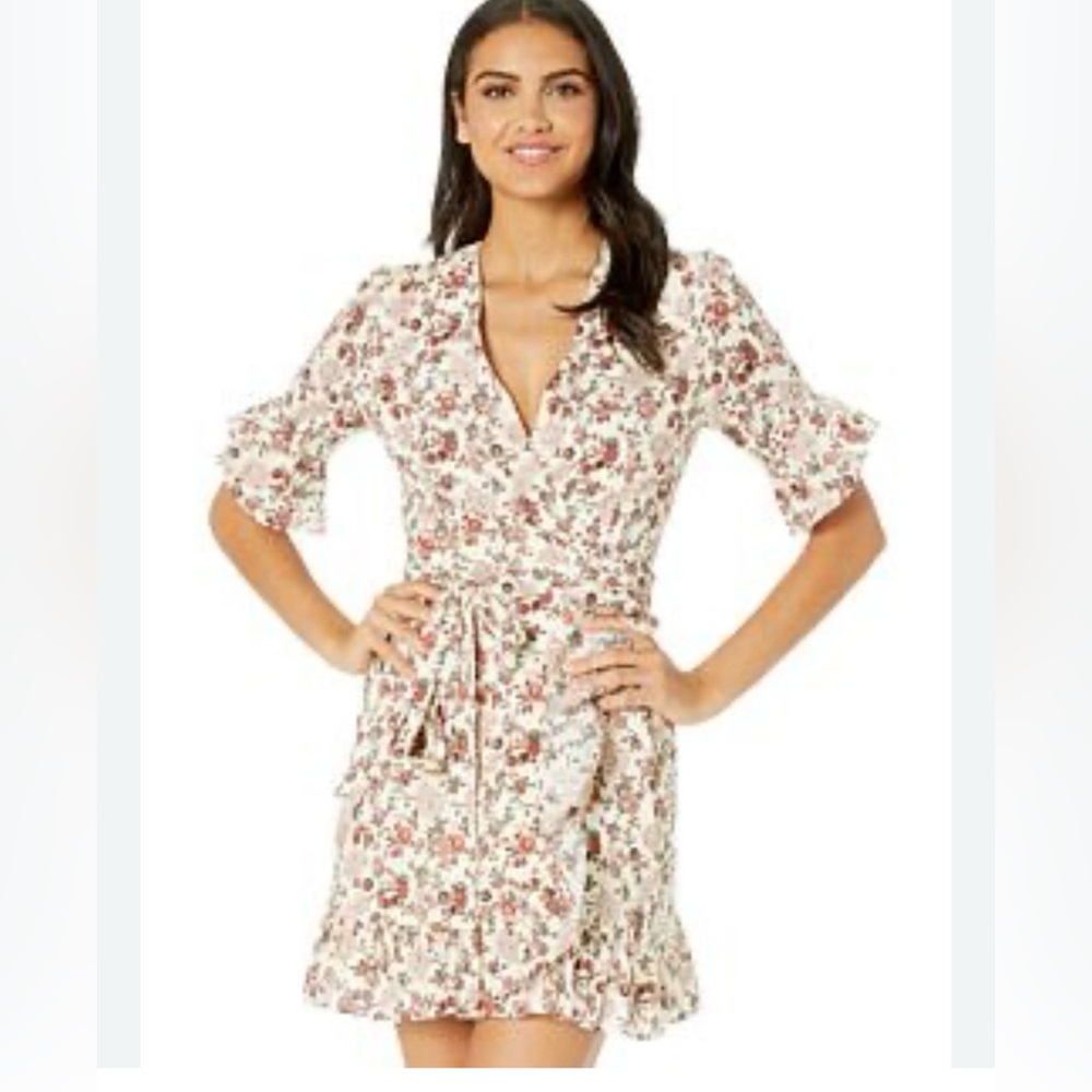 Wayf Kaitlyn Eyelet Wrap Mini Dress - Size Small